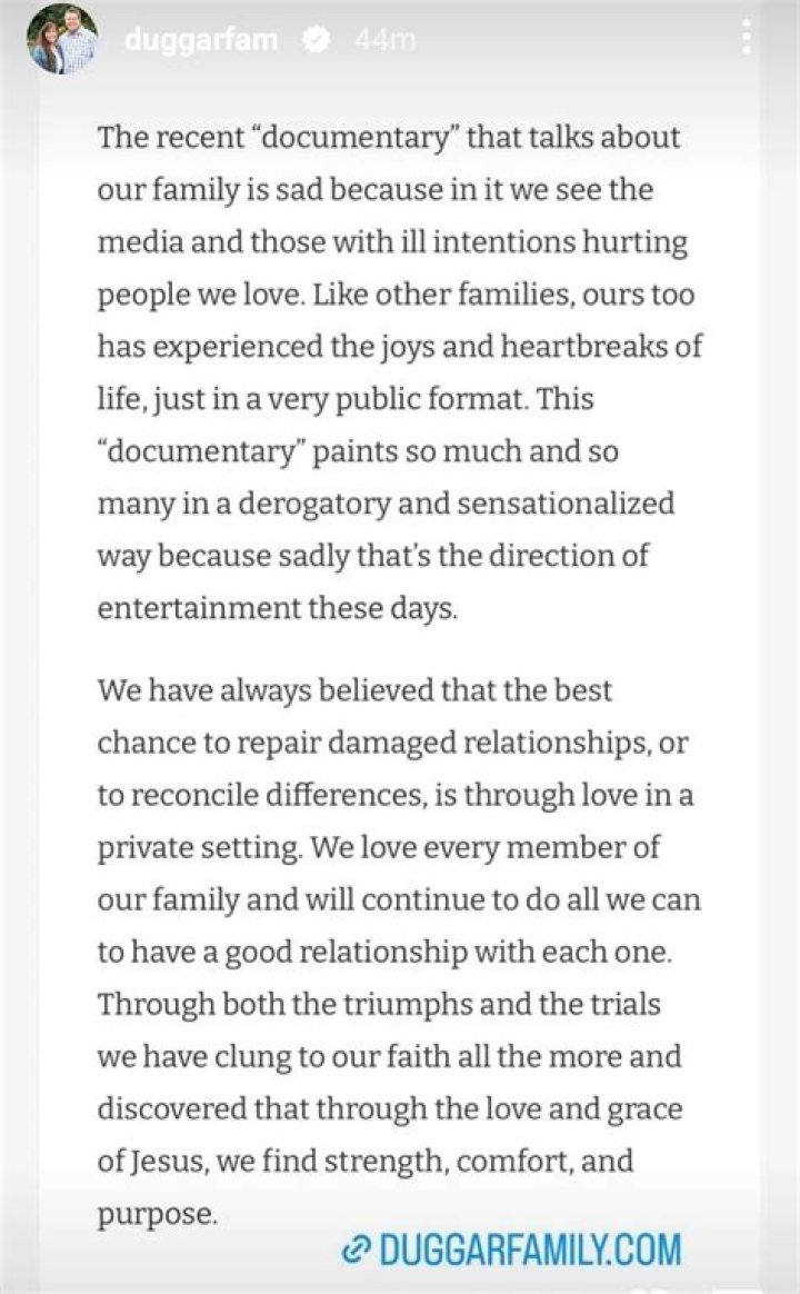 Jill Duggar Releases Official Statement on Relationship with Parents