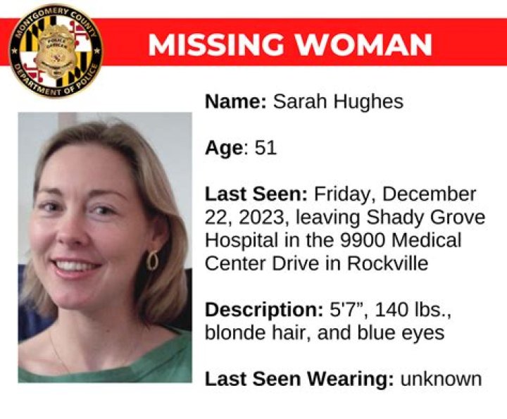 Sarah Hughes Missing Woman 2023: Last Seen Leaving Shady Grove Hospital